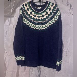L.L. Bean Blue and Green Crew Neck Sweater with Nordic Pattern